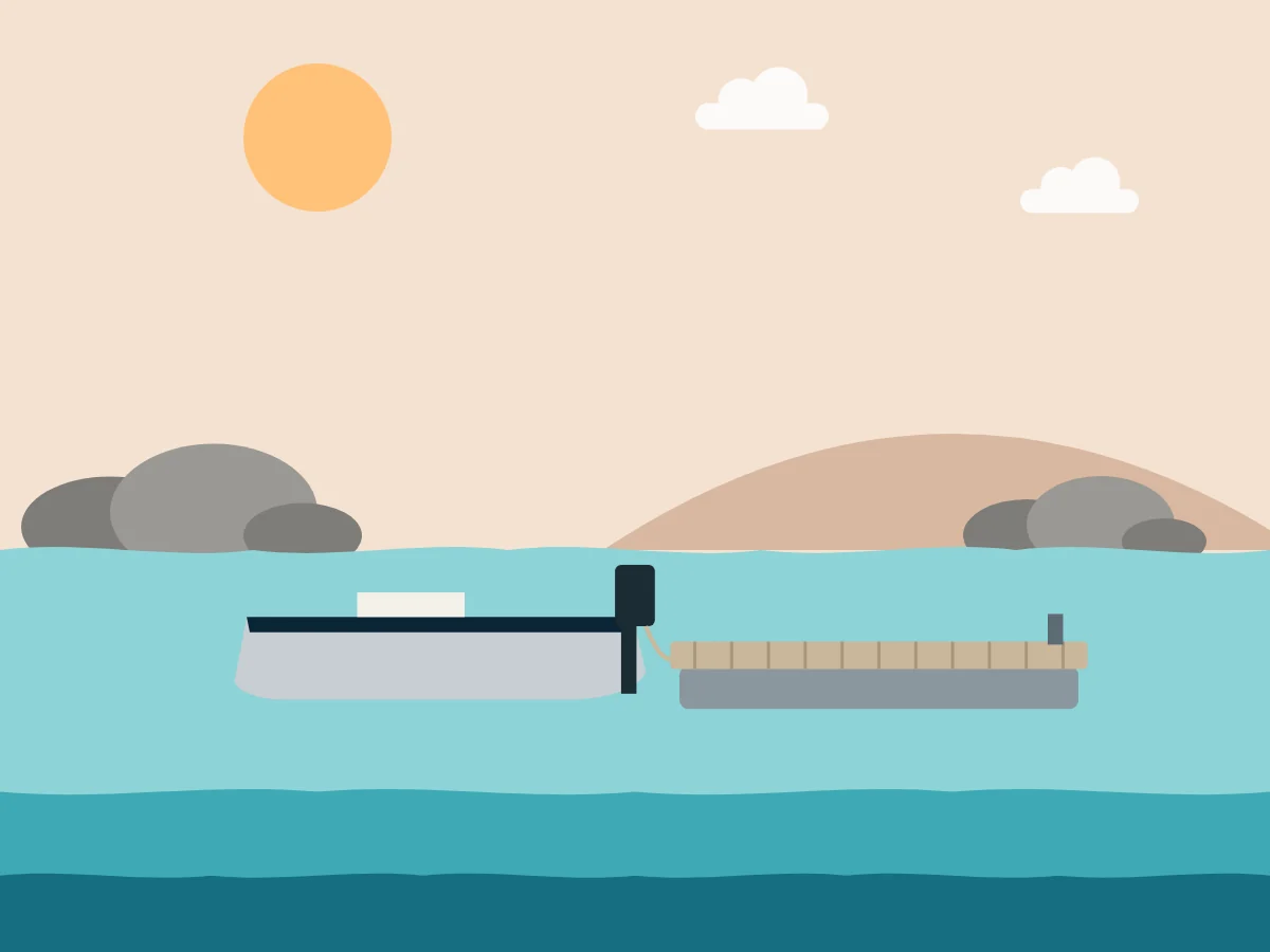 Illustration of a tinny tied to a floating boat dock on King George Sound, Albany