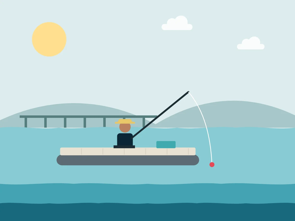 Illustration of a fishing platform with an angler on Clyde River, Batemans Bay