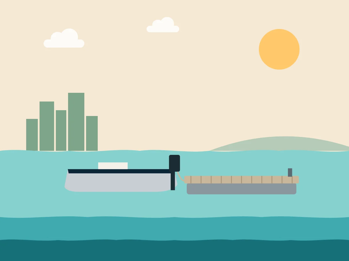 Illustration of a tinny tied to a floating boat dock on Moreton Bay, Brisbane