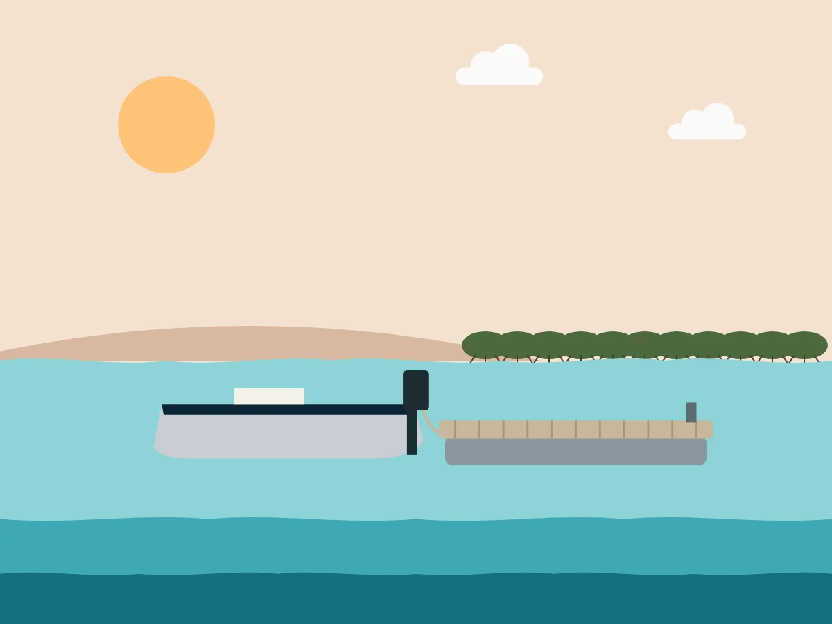 Illustration of a tinny tied to a floating boat dock on Leschenault Estuary, Bunbury