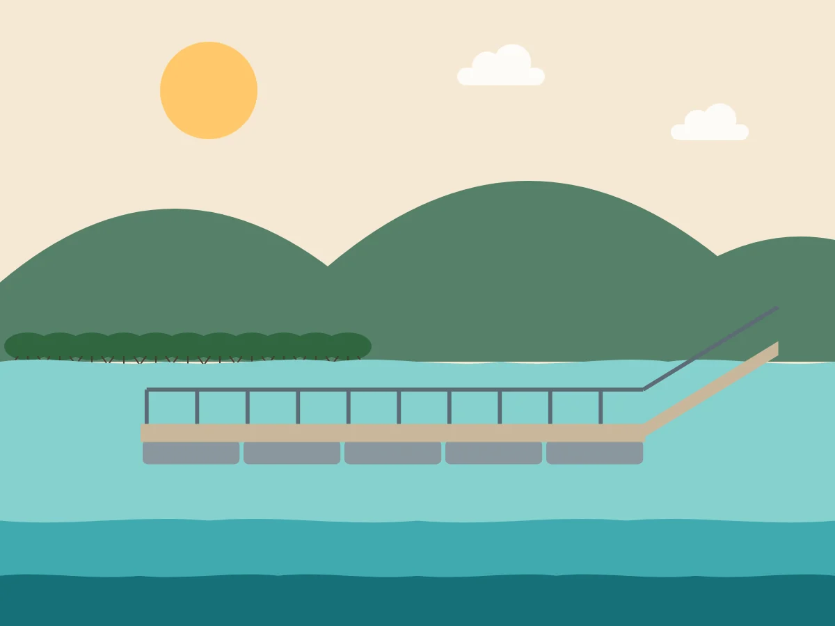 Illustration of a floating jetty with gangway on Trinity Inlet, Cairns