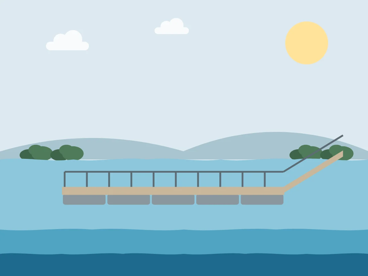 Illustration of a floating jetty with gangway on Gippsland Lakes, Lakes Entrance