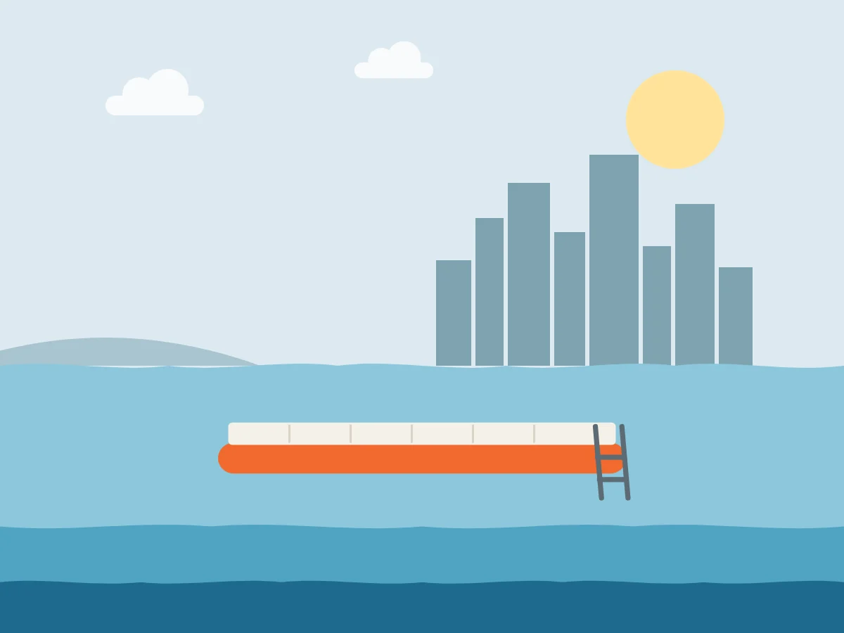 Illustration of an inflatable pontoon on Port Phillip Bay, Melbourne
