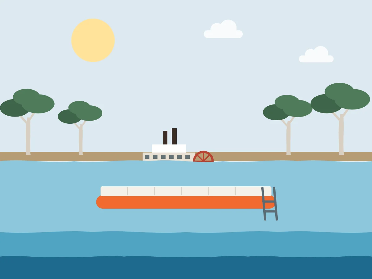 Illustration of an inflatable pontoon on Murray River, Mildura
