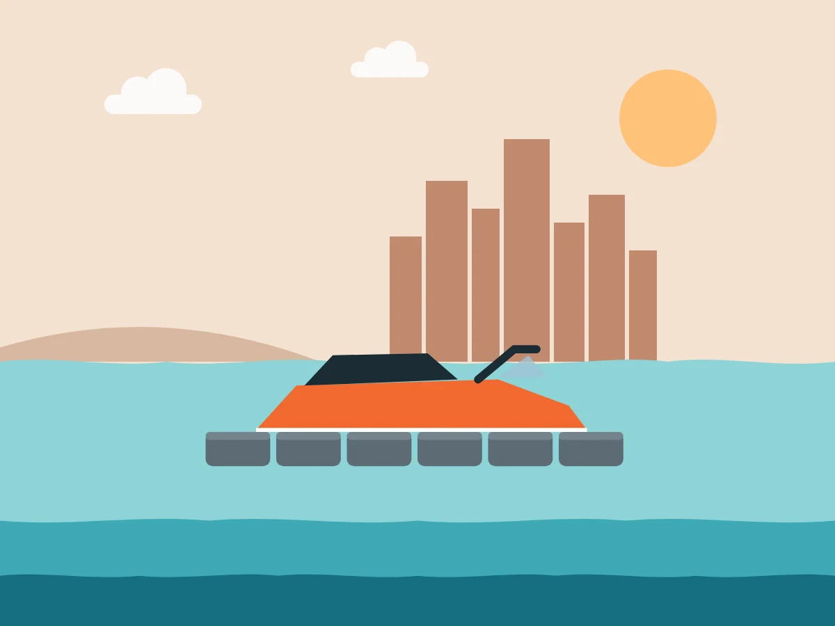 Illustration of a jet ski on a drive-on jet dock on Swan River, Perth