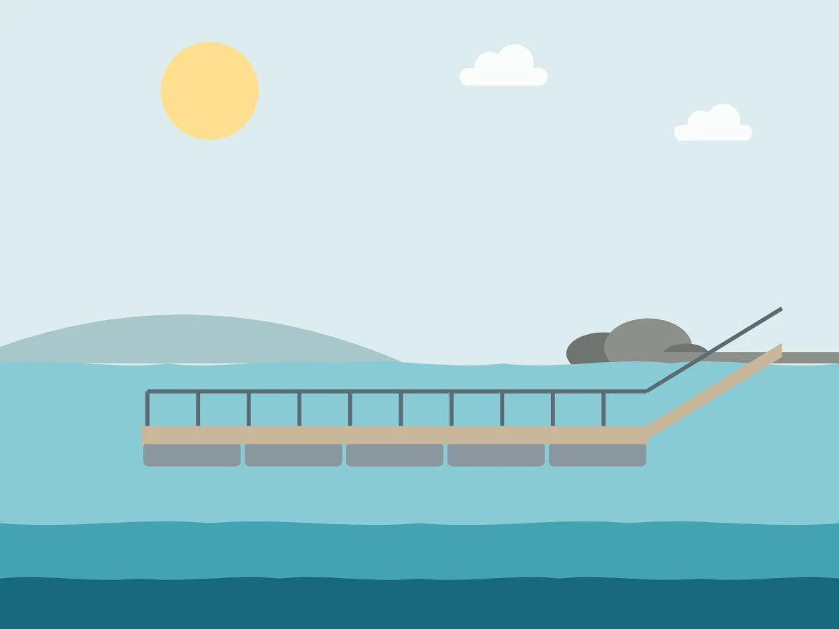 Illustration of a floating jetty with gangway on Hastings River, Port Macquarie