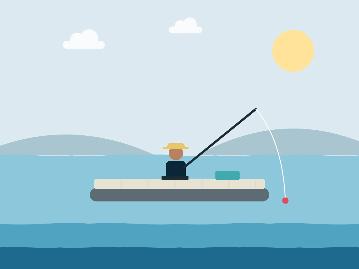 Illustration of an angler fishing from a floating platform