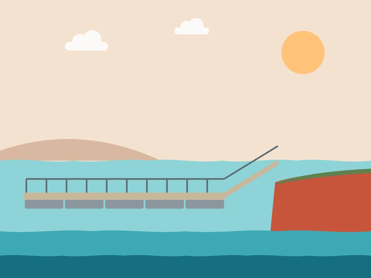 Illustration of a floating jetty with gangway to the shore