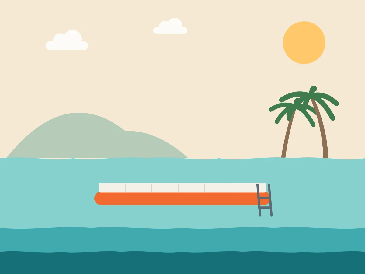 Illustration of an inflatable pontoon on Noosa River, Sunshine Coast