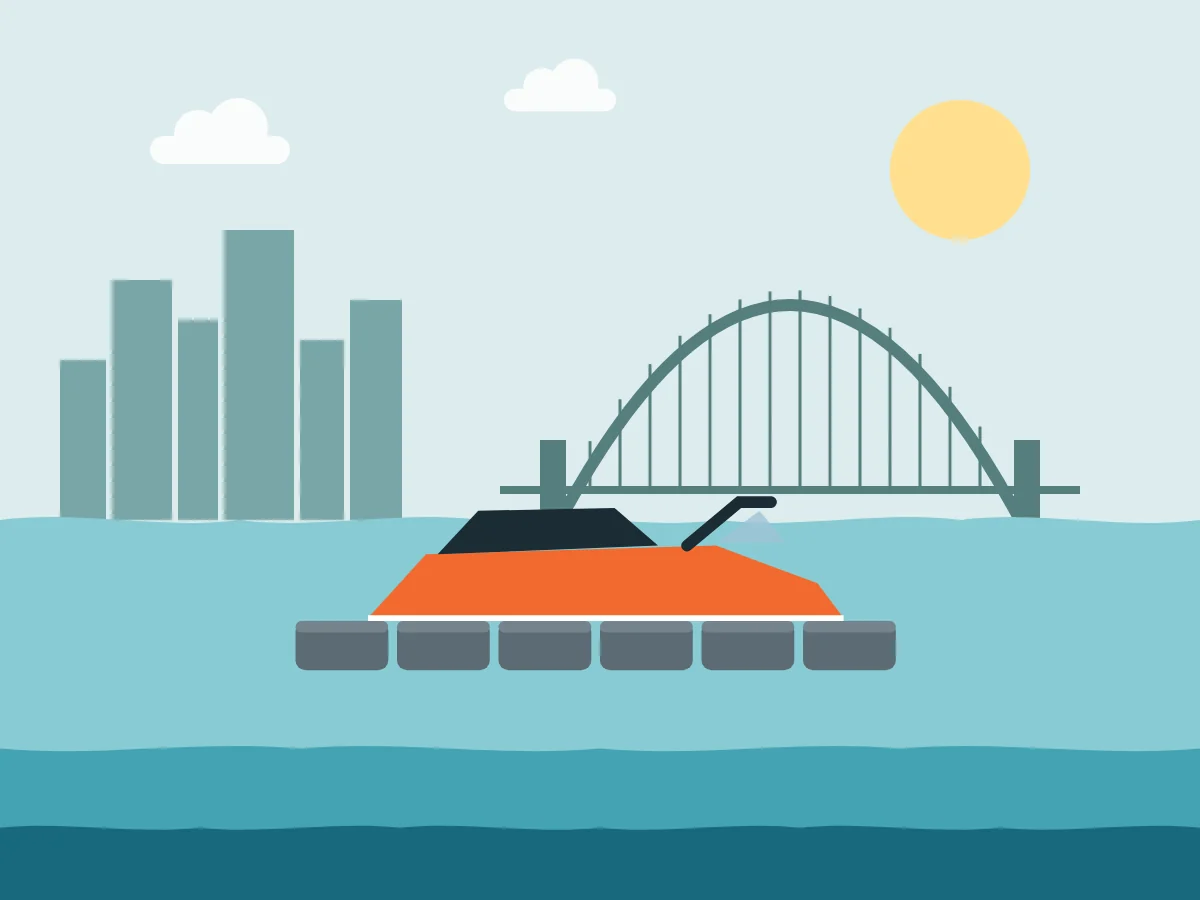 Illustration of a jet ski on a drive-on jet dock on Sydney Harbour, Sydney