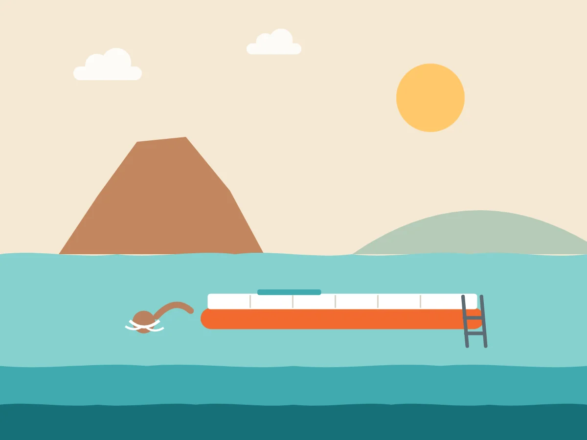 Illustration of a swim platform with a swimmer on Cleveland Bay, Townsville